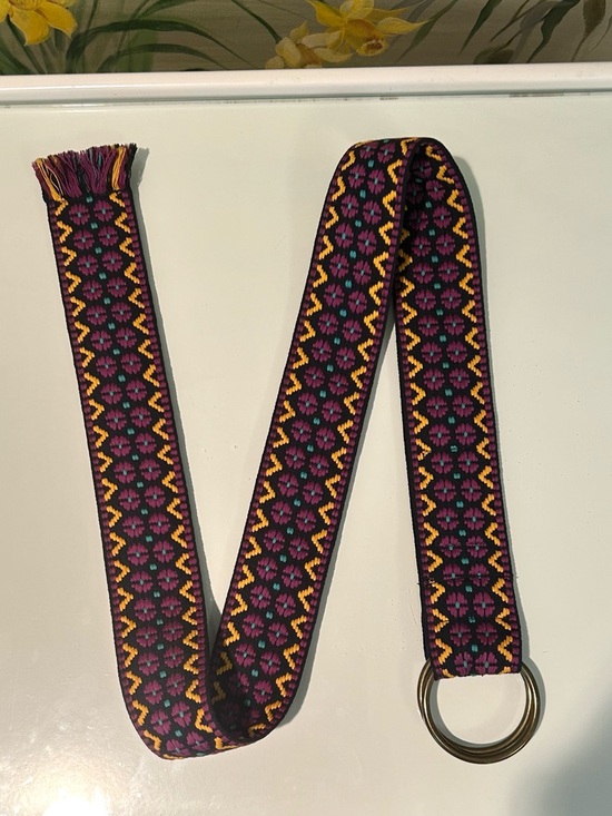 Vintage 70’s The Orange Flower Woven Multi-Color Boho Patterned Belt